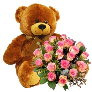 Dozen roses teddy bear on sale